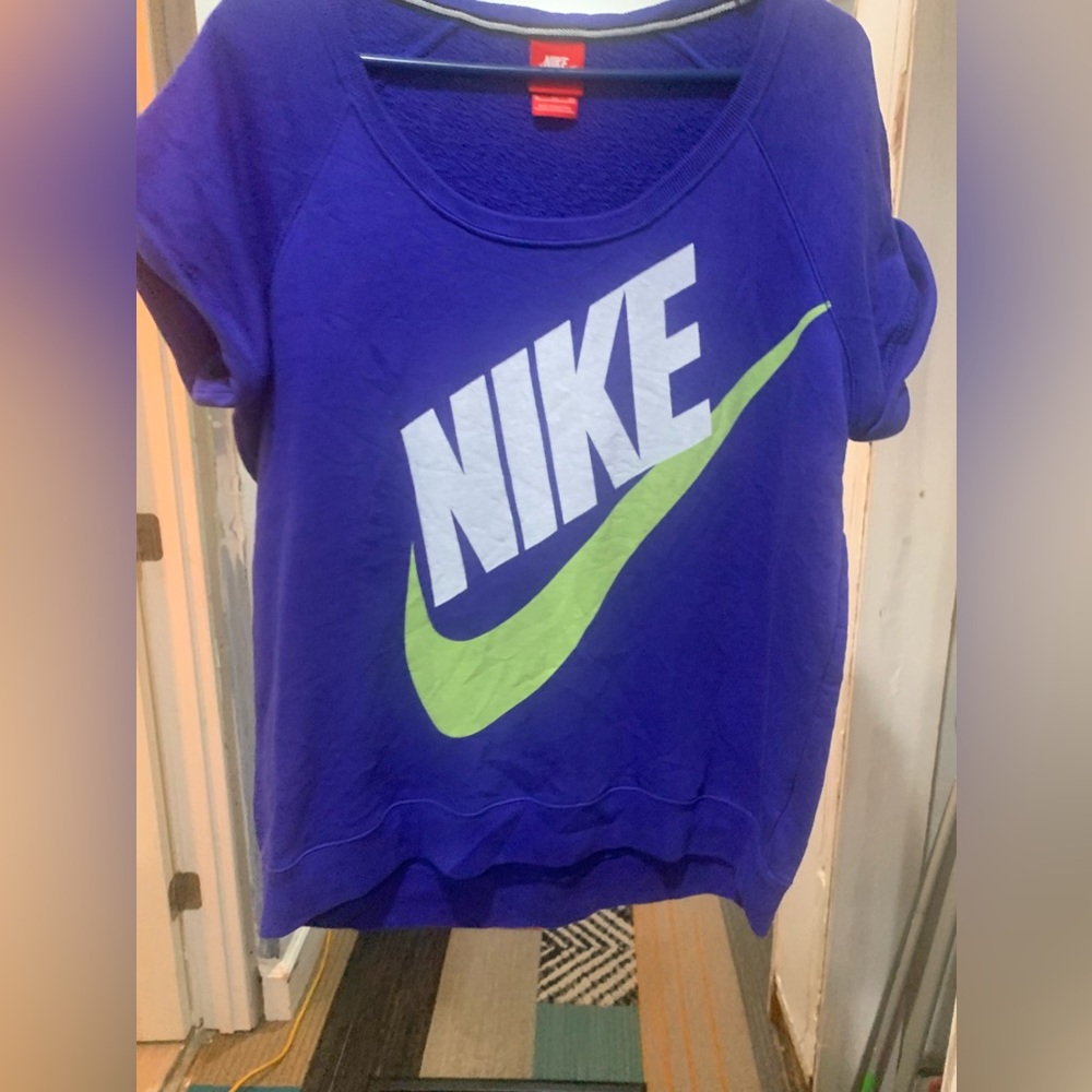 Nike Purple Short Sleeve Sweatshirt with Lime Swoosh